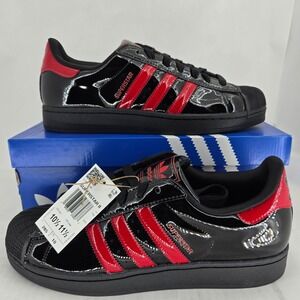 Adidas Superstar II Black Red Patent Leather Shell Toe Sneakers KJ3262 Mens 10.5